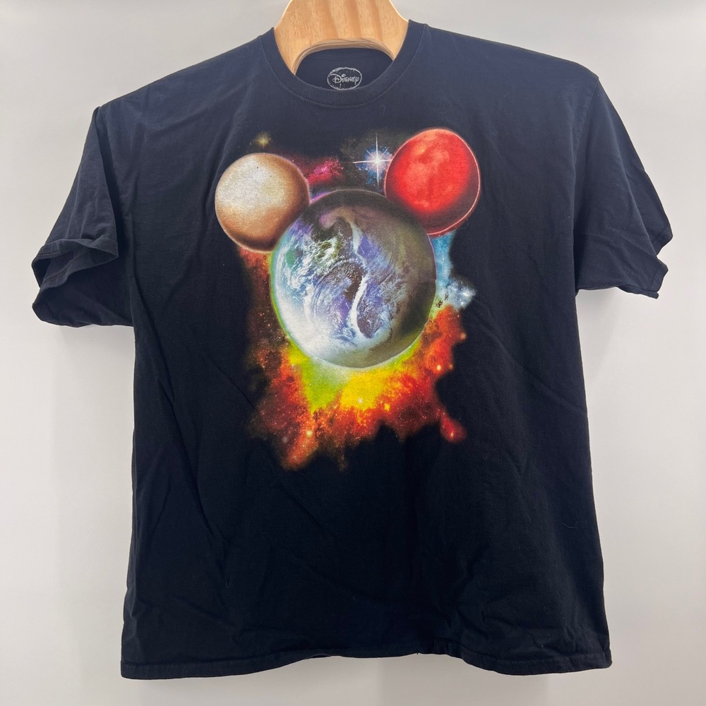 Disney Mickey Mouse Planet Space Galaxy Graphic T-Shirt Black 2XL LB1010